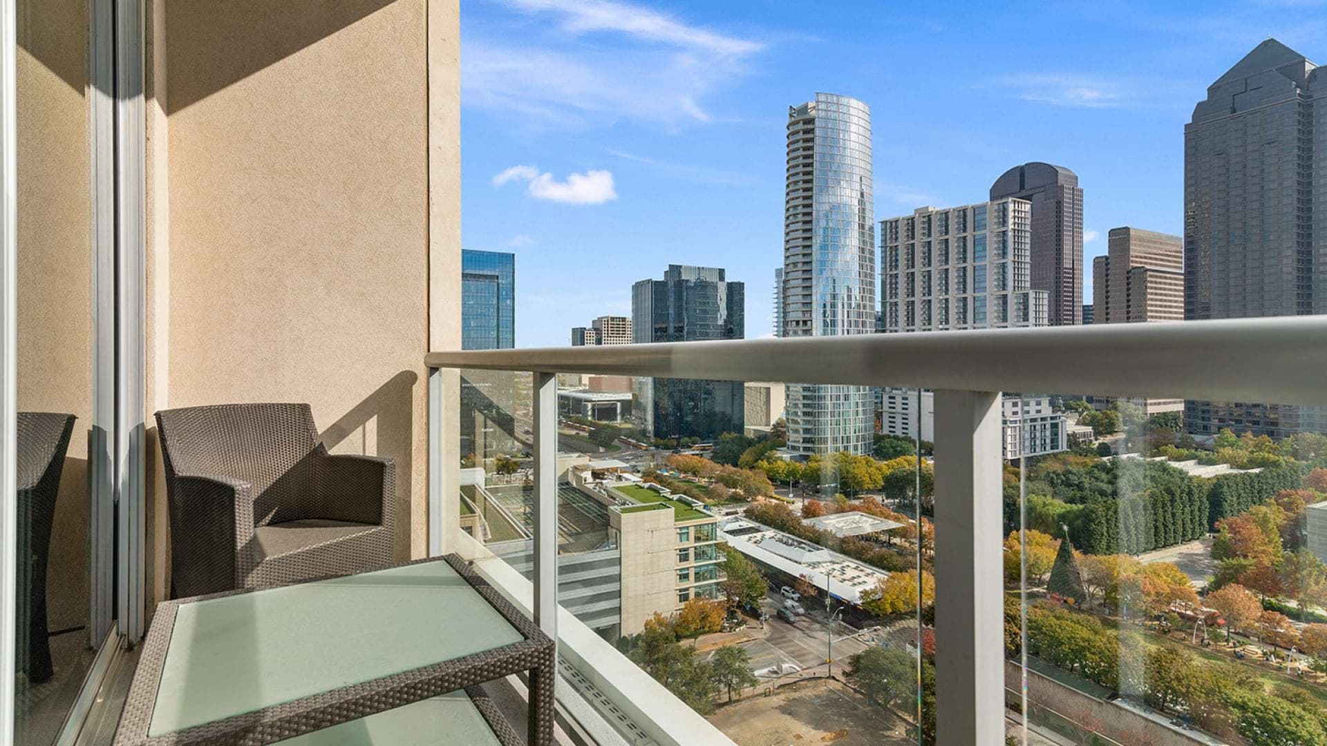 Private Balcony at Our Apartments Near Victory Park