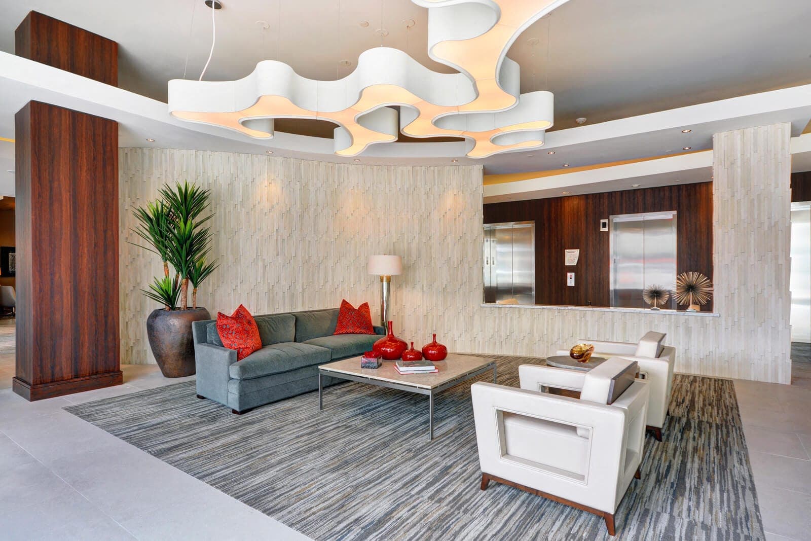 The lobby welcomes residents and guests