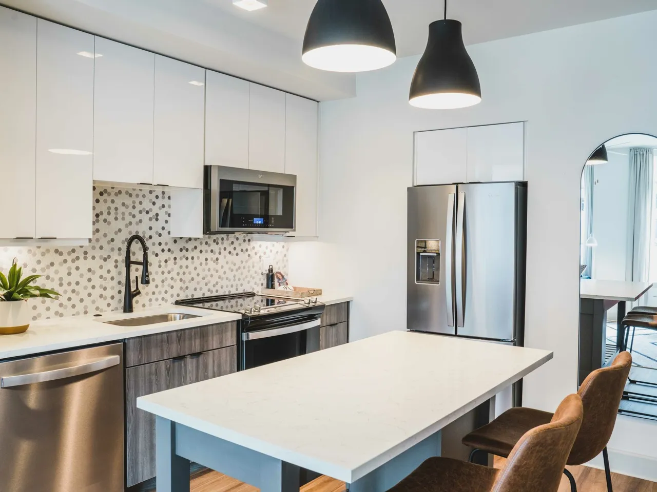 modern furnished kitchen at modera gulch apartments nashville tn