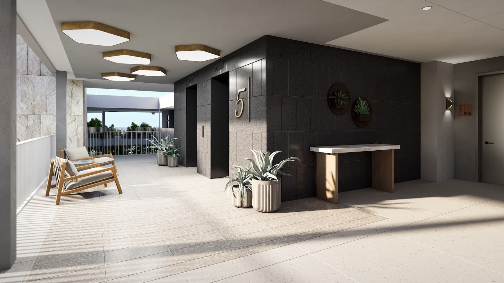 Exterior elevator area
