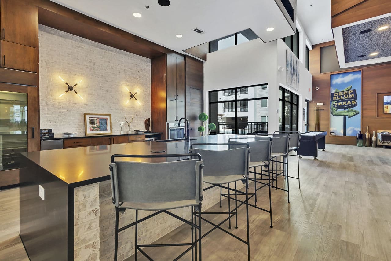 Contemporary clubhouse interior with cozy seating and modern design
