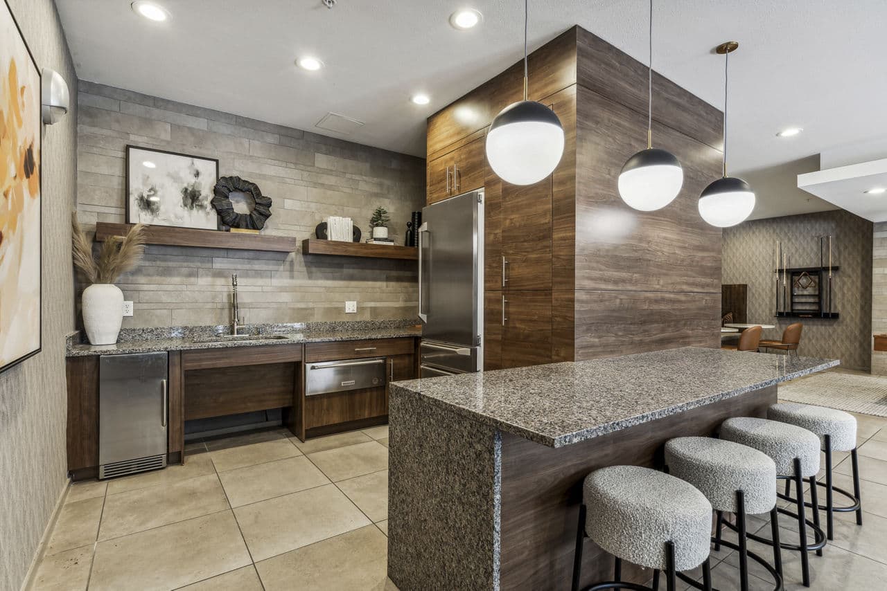Clubhouse featuring modern design and plush seating at Gallery at Turtle Creek Apartments