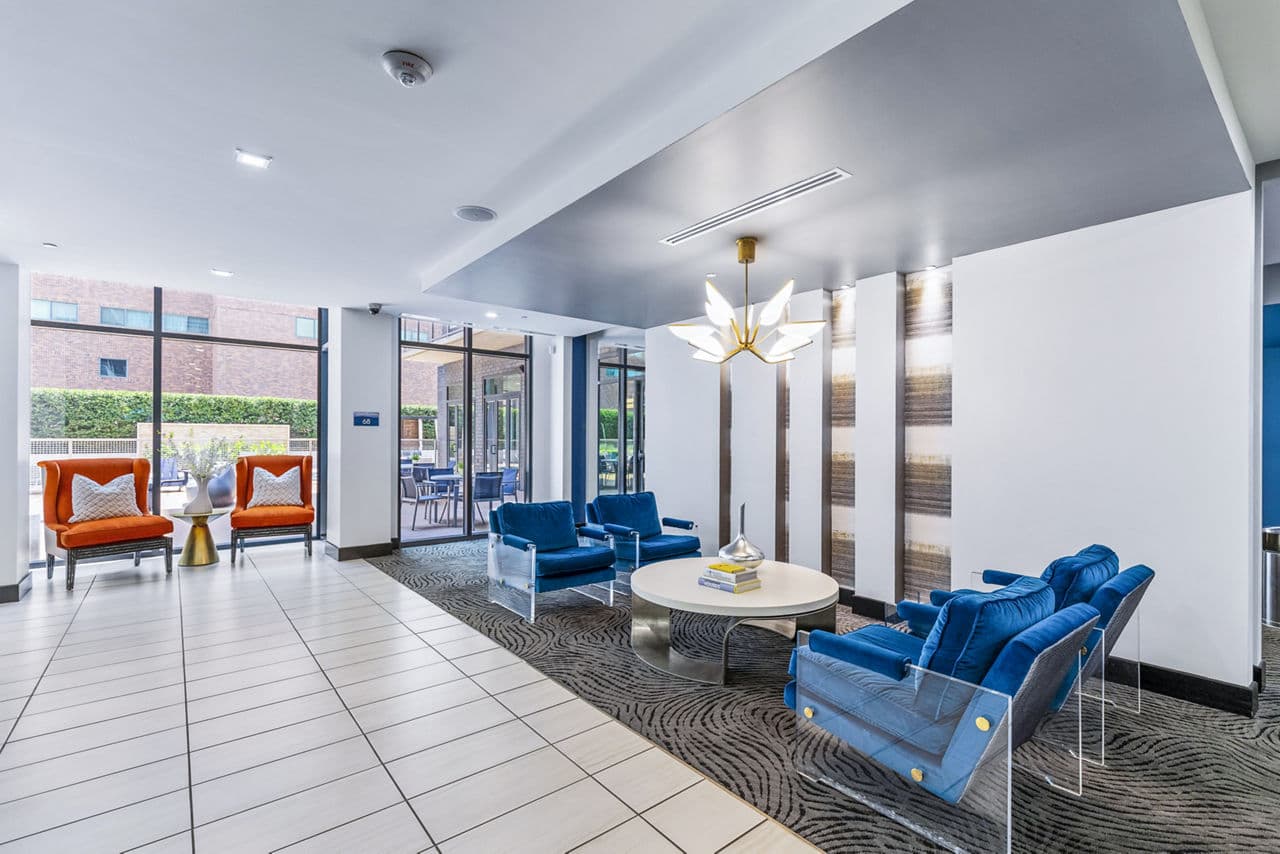 Modern clubhouse lobby with stylish seating