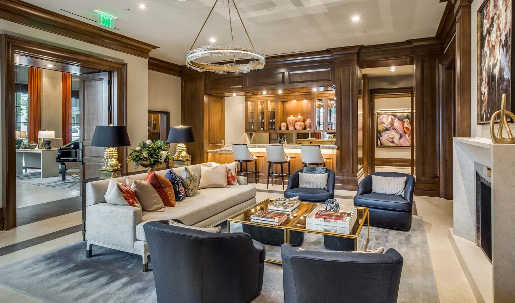 Lobby has plush seating with extravagant touches