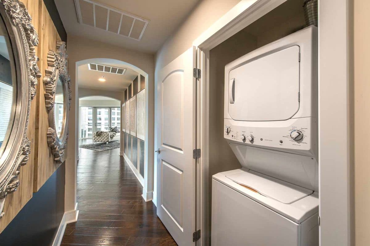 Laundry room equipped for stackable washer and dryer