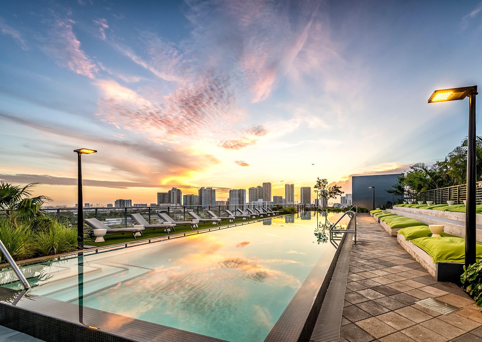 Pool deck at sunset