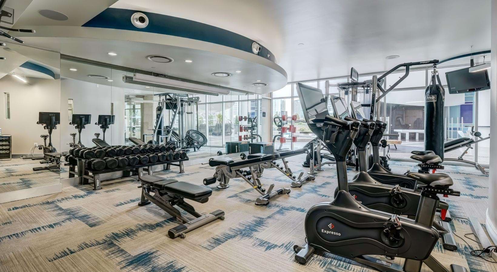 a gym with exercise equipment