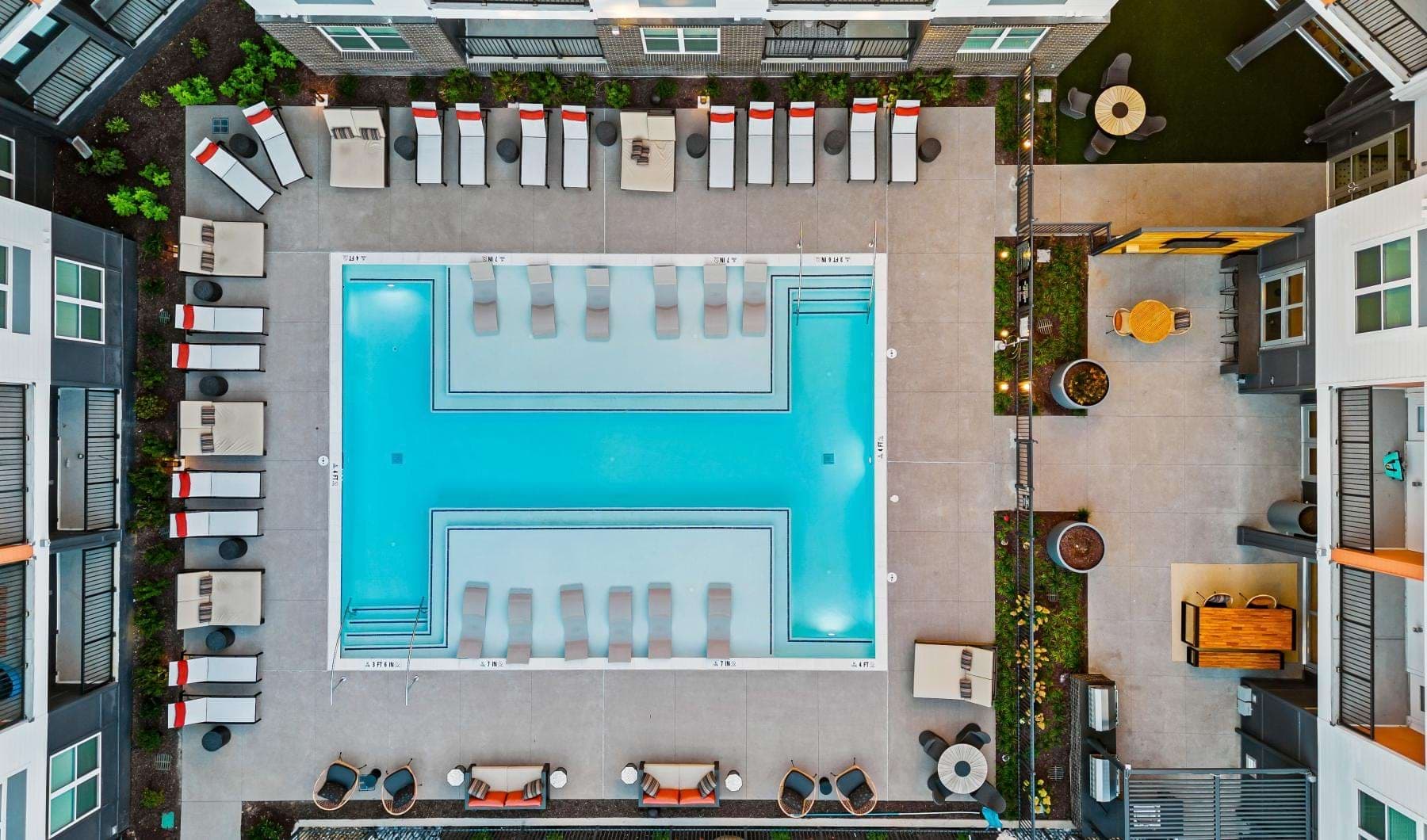 a swimming pool in a courtyard